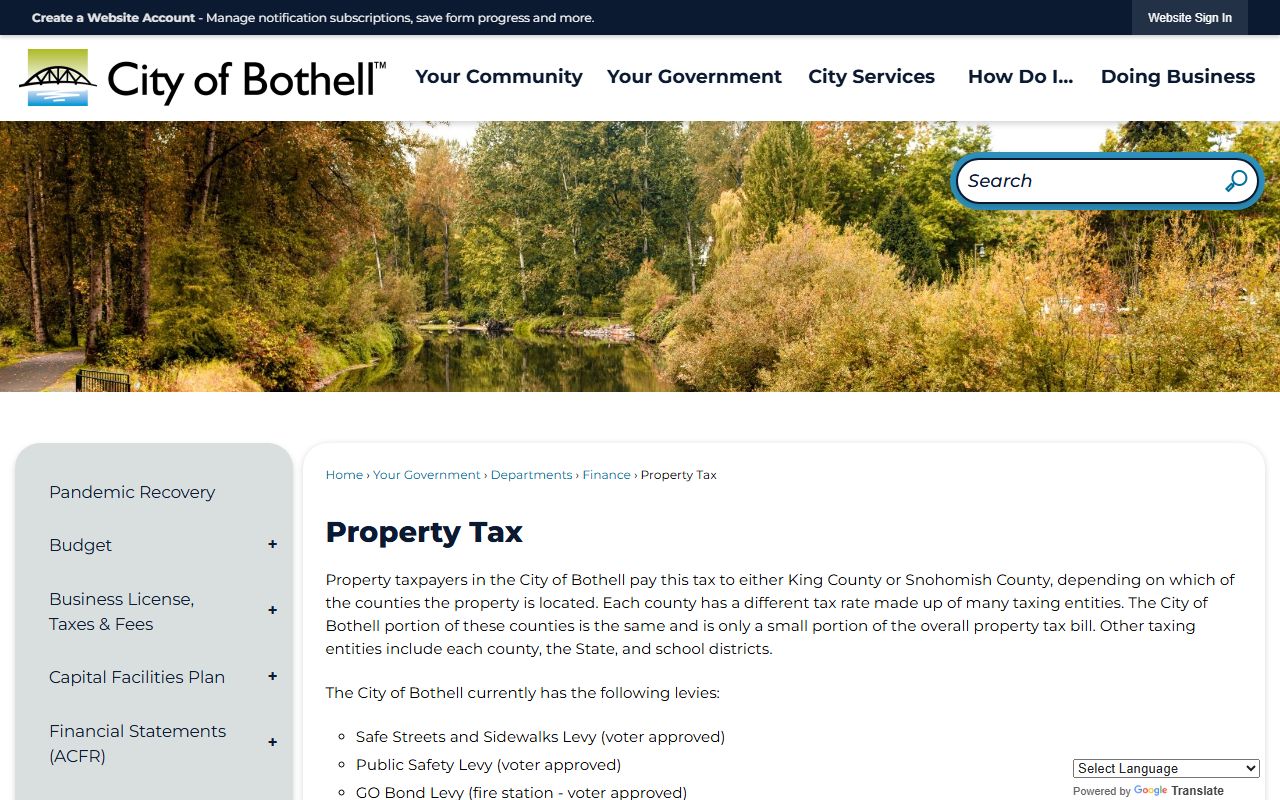 Bothell Washington property tax records - city property tax information page