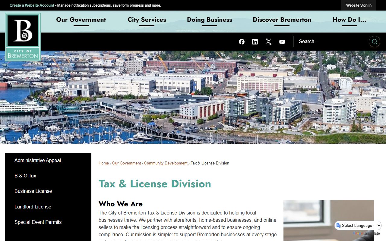Bremerton Washington property tax records - city tax and license division