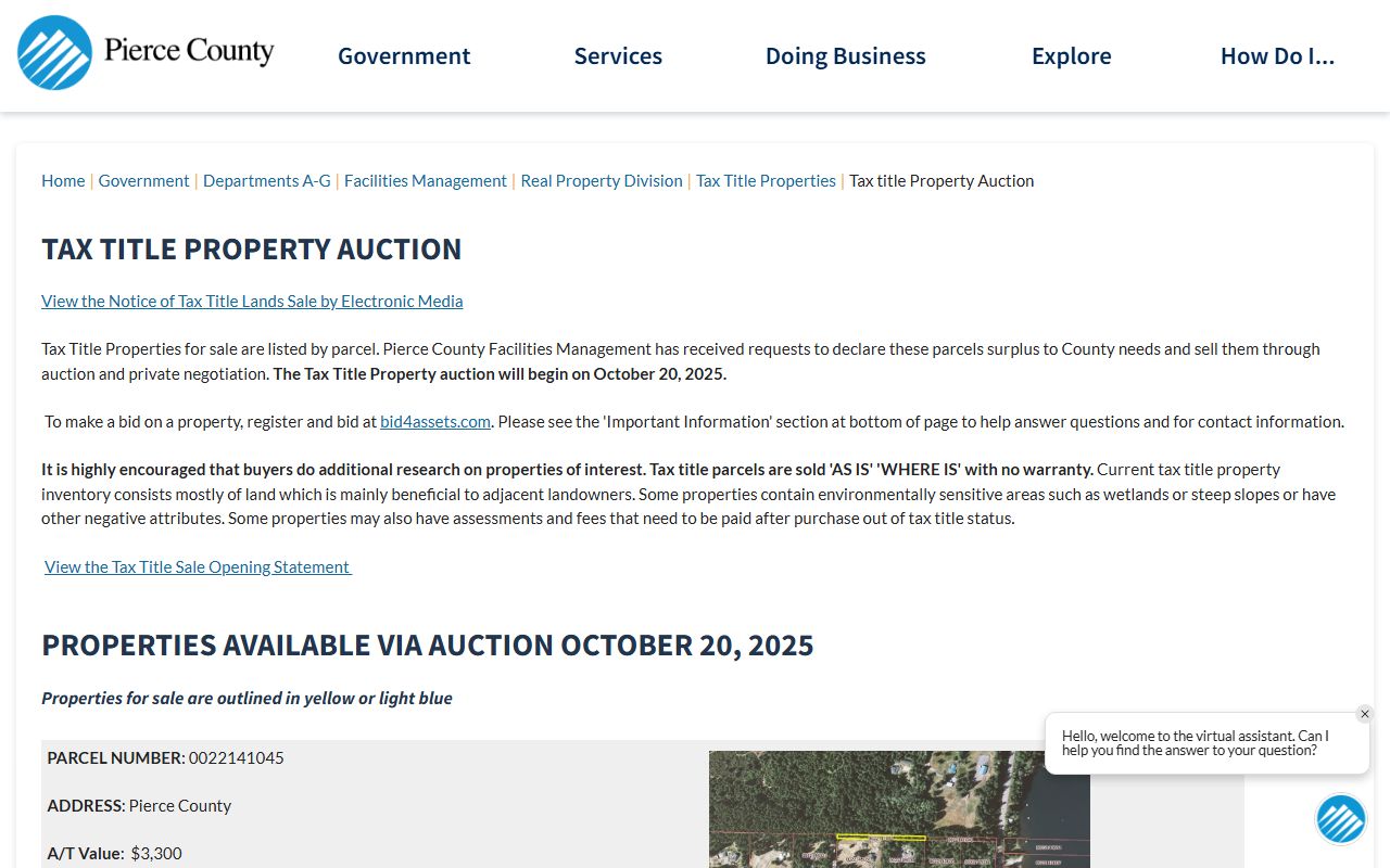 Pierce County tax-title lands list for Graham area properties