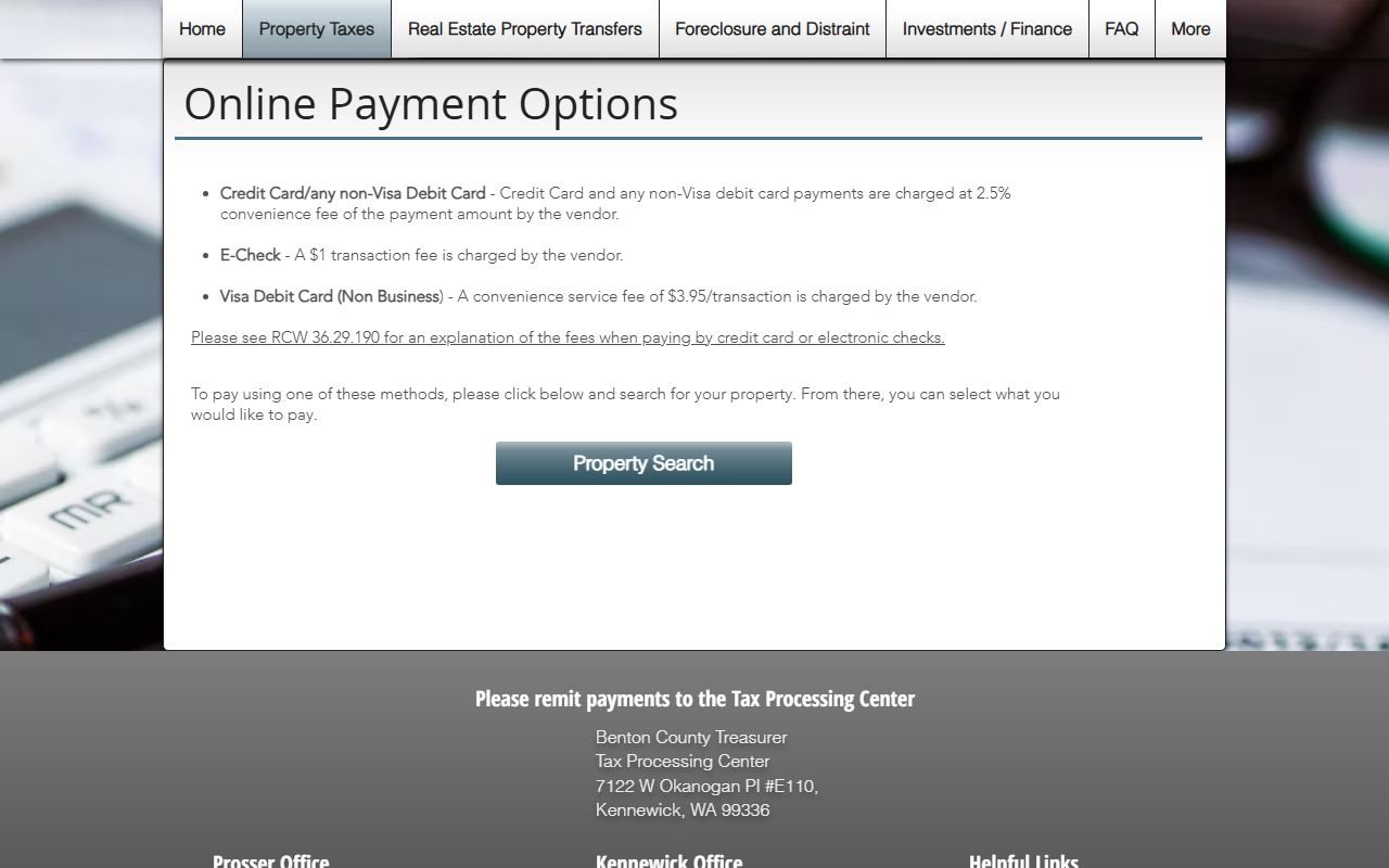 Benton County Treasurer online payment portal for Kennewick property taxes