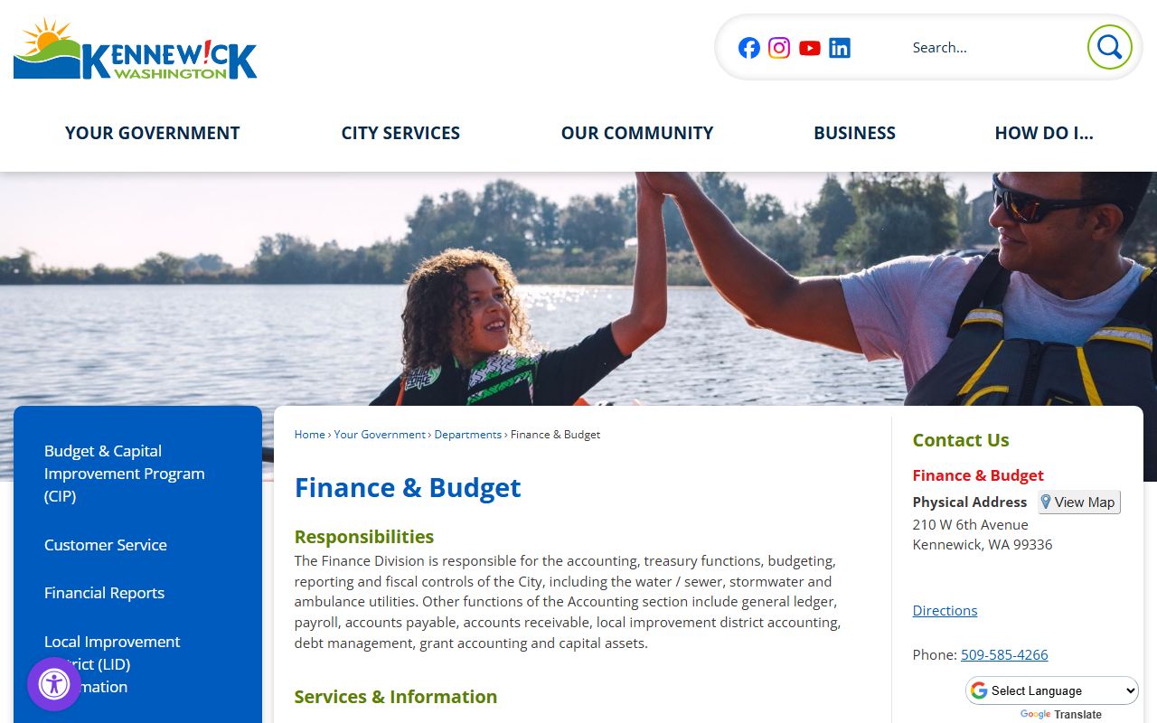 City of Kennewick Finance and Budget department property tax information