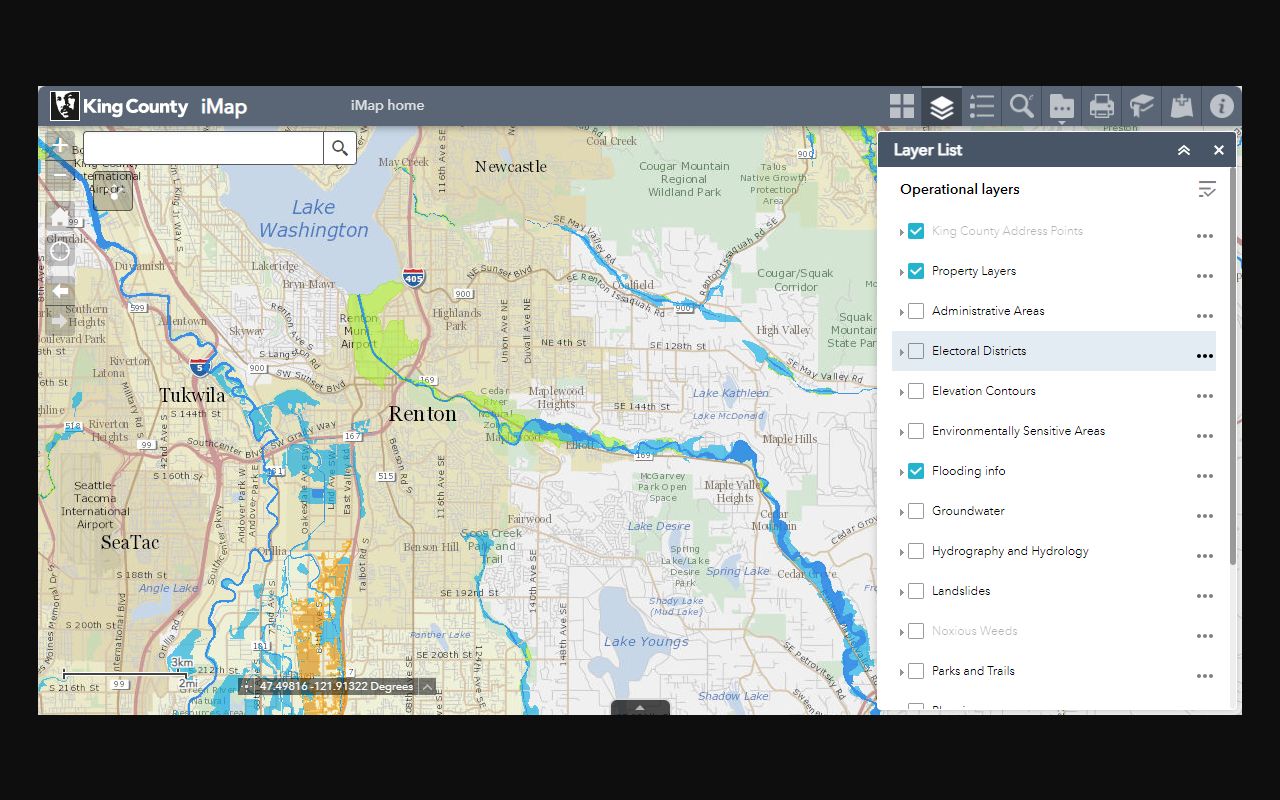 King County iMap interactive property viewer for Kent Washington parcels