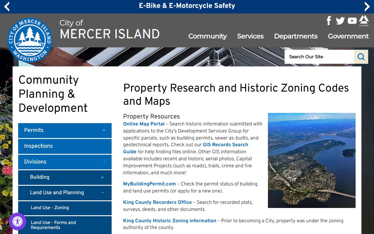 Mercer Island property research portal and King County parcel viewer