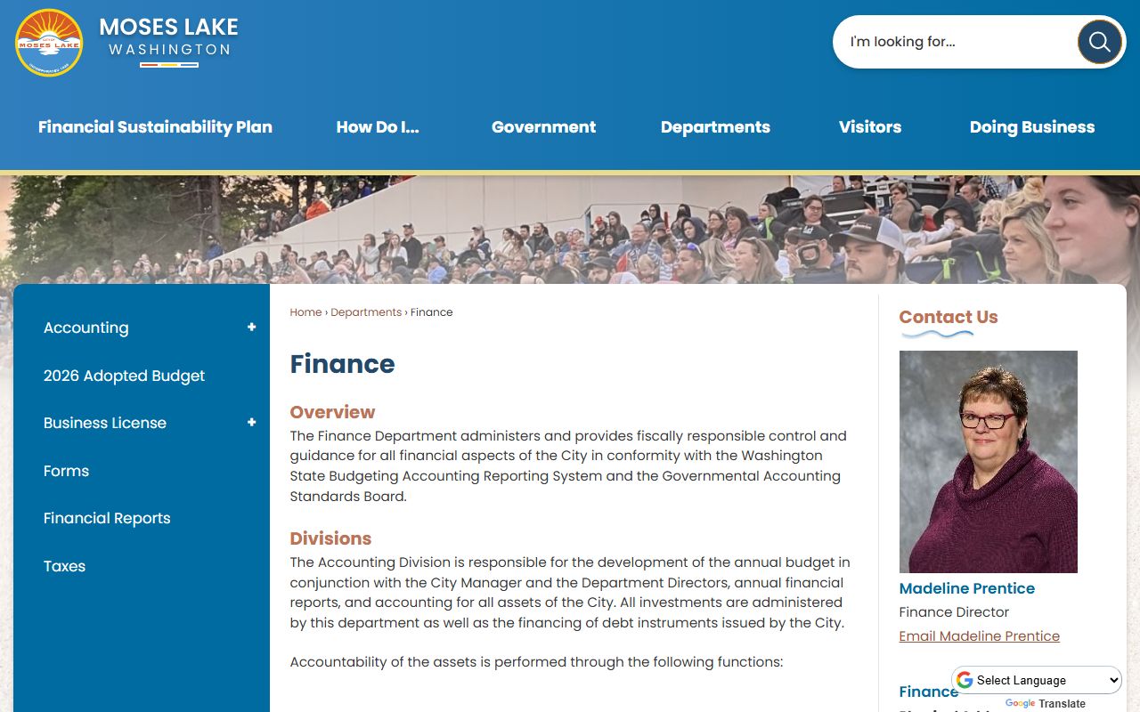 Moses Lake City Finance Department for property tax levy information