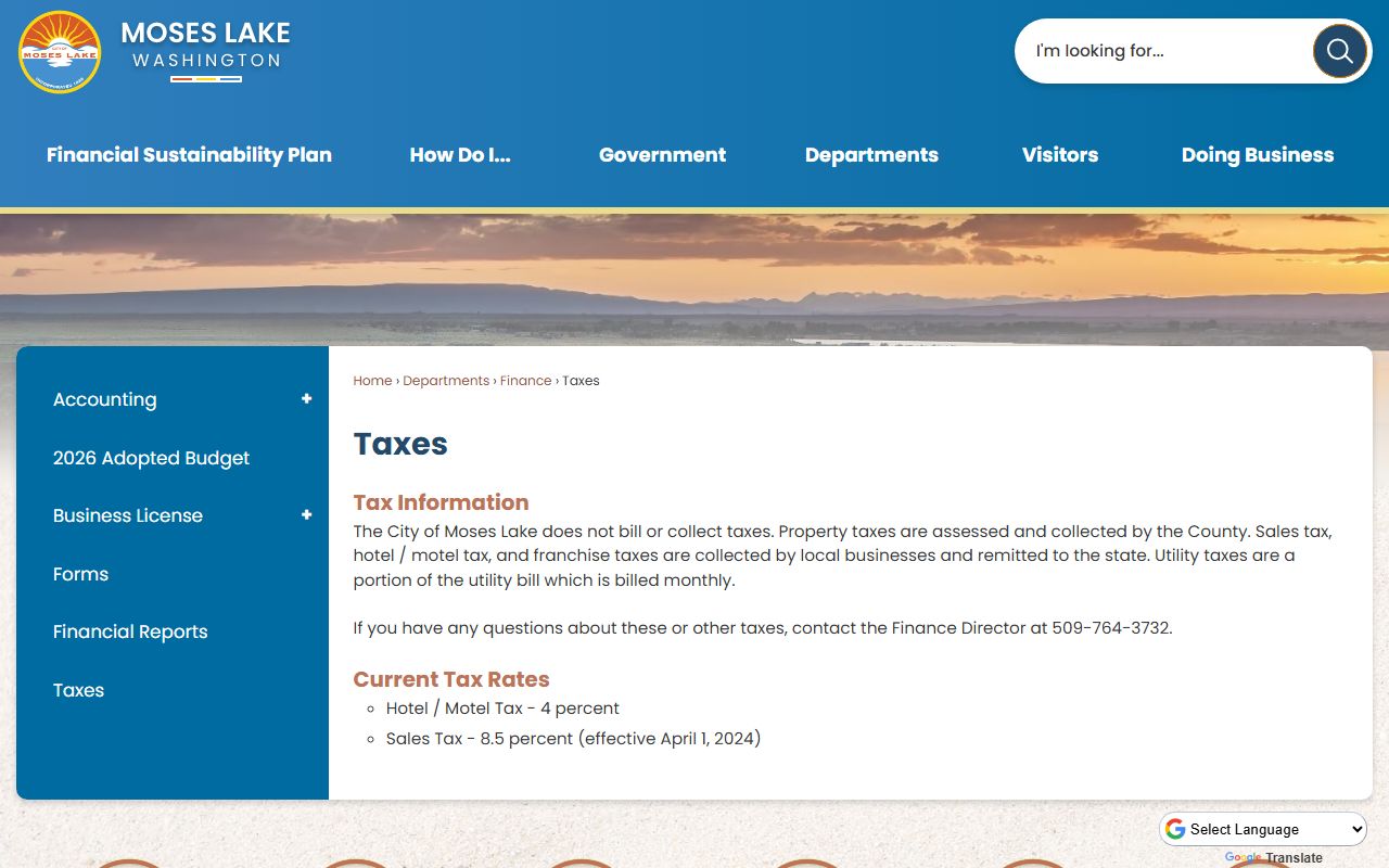 Grant County Treasurer tax payment for Moses Lake Washington property taxes