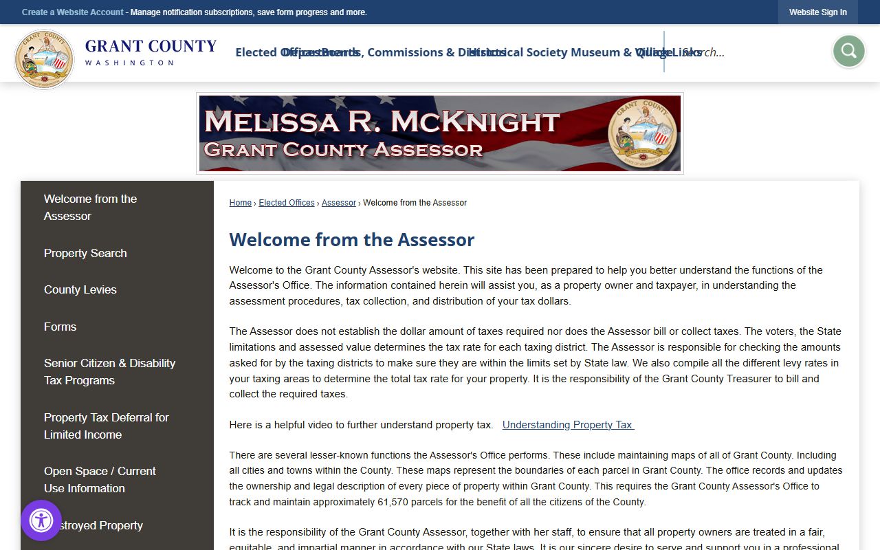 Grant County Assessor property records for Moses Lake Washington