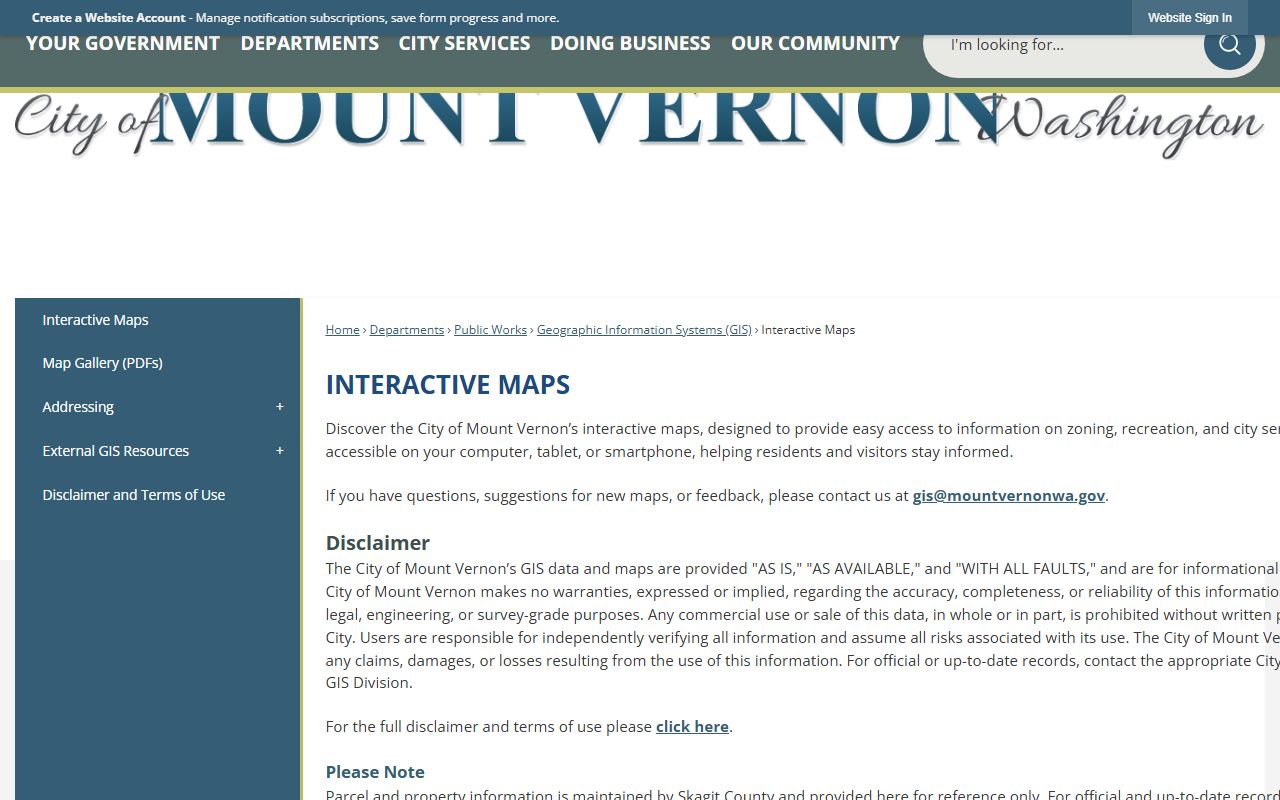 City of Mount Vernon interactive maps for property and zoning research