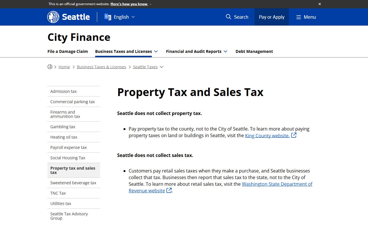 Seattle Washington Property Tax Records - Seattle City Finance property tax and sales tax page