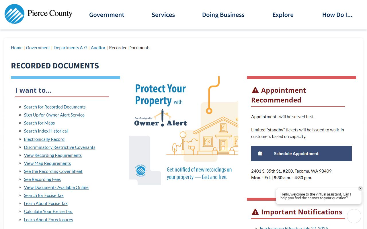 Spanaway Washington Property Tax Records - Pierce County Auditor Recorded Documents page