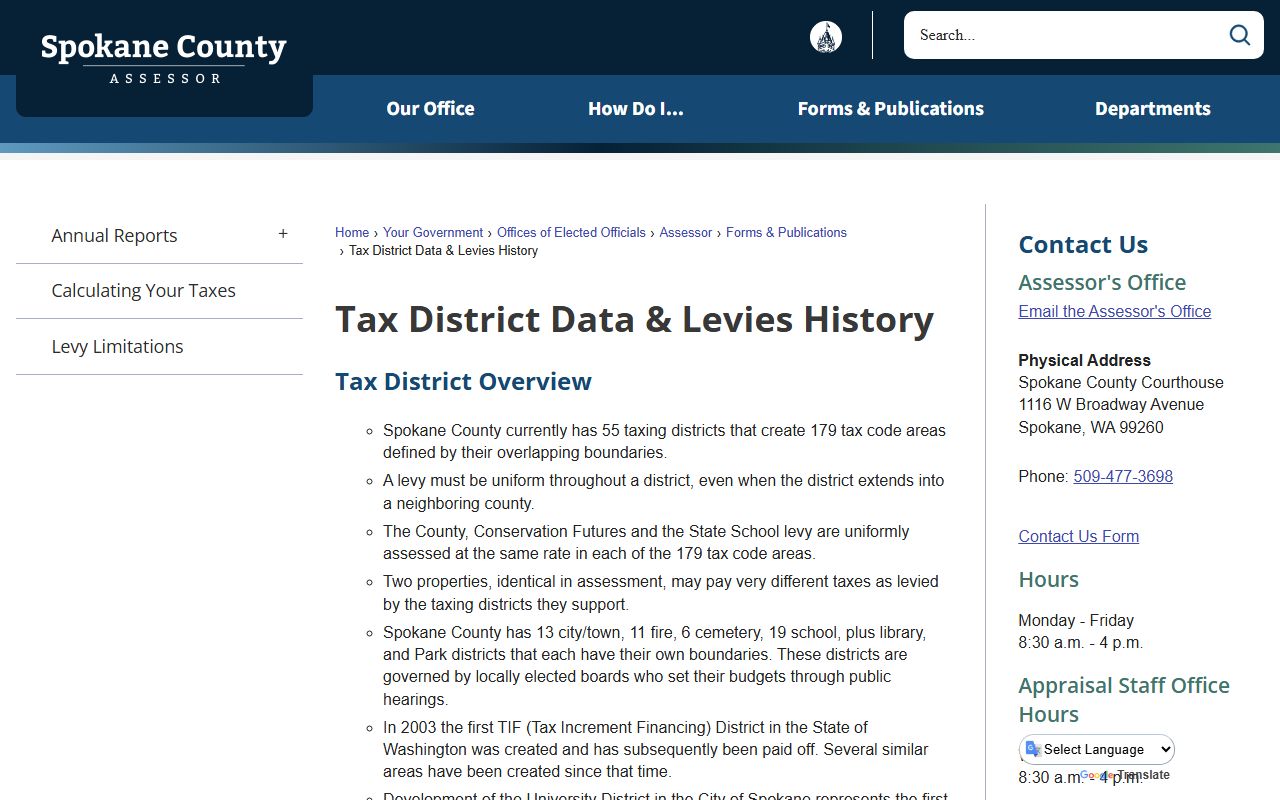 Spokane Washington Property Tax Records - Spokane County Tax District Data and Levies History page