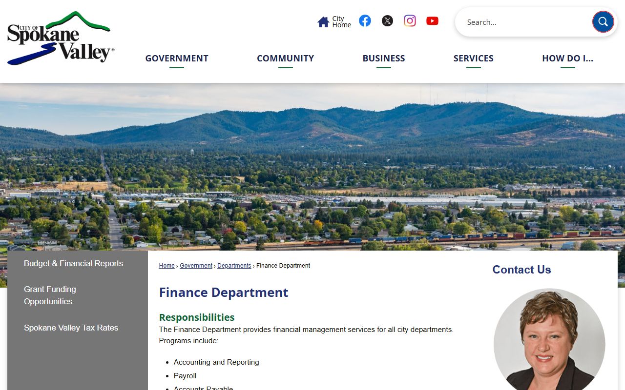 Spokane Valley Washington Property Tax Records - Spokane Valley Finance Department page