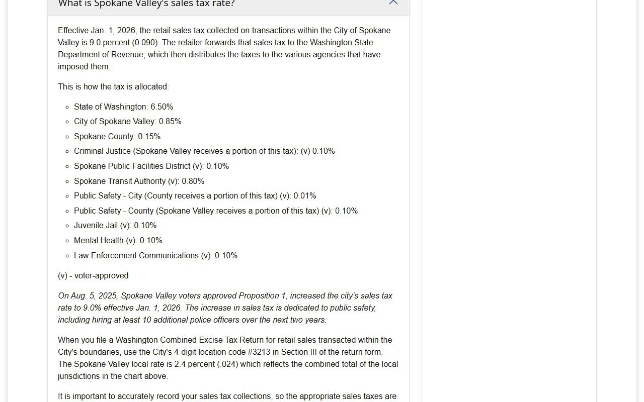 Spokane Valley Washington Property Tax Records - Spokane Valley Finance FAQ page