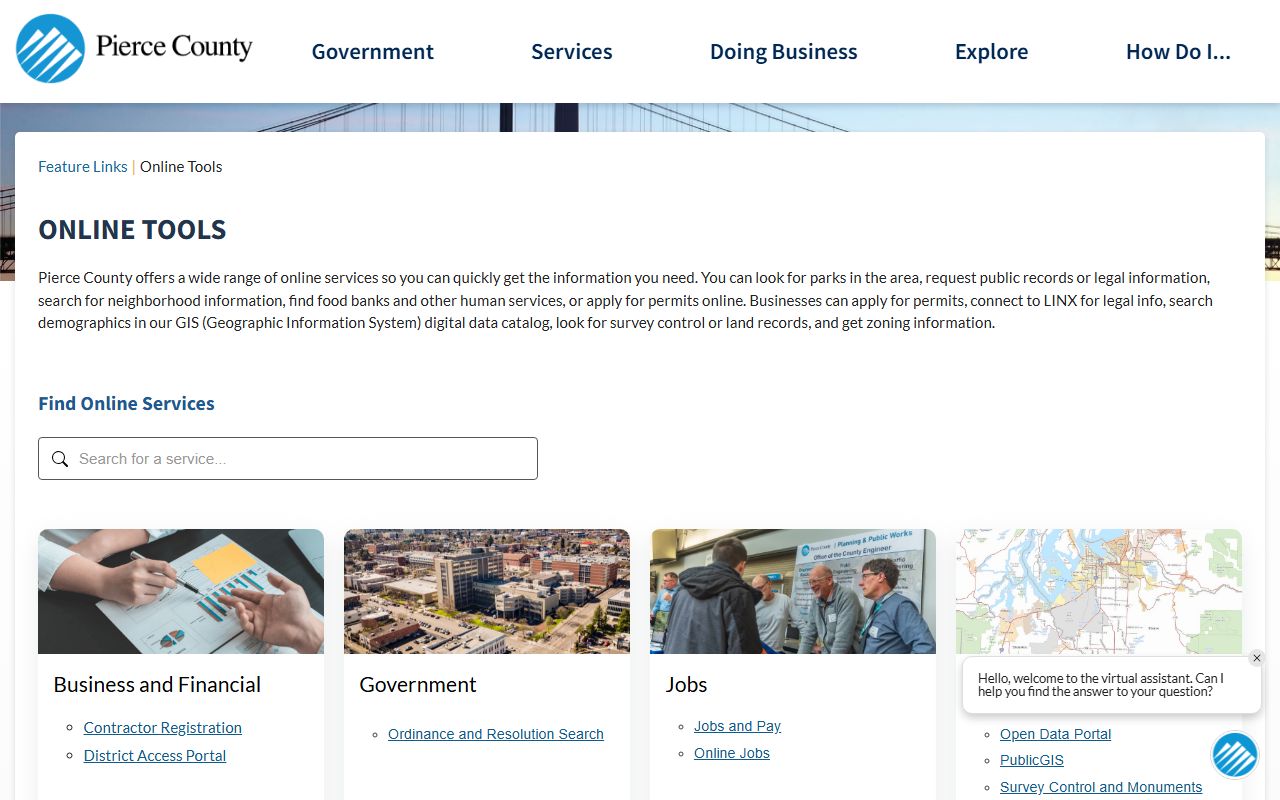 Tacoma Washington Property Tax Records - Pierce County Online Tools page