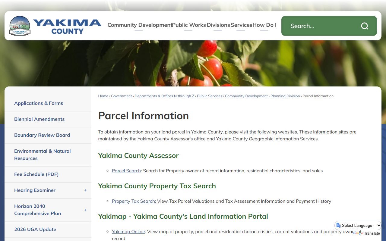 Yakima County Assessor parcel information portal