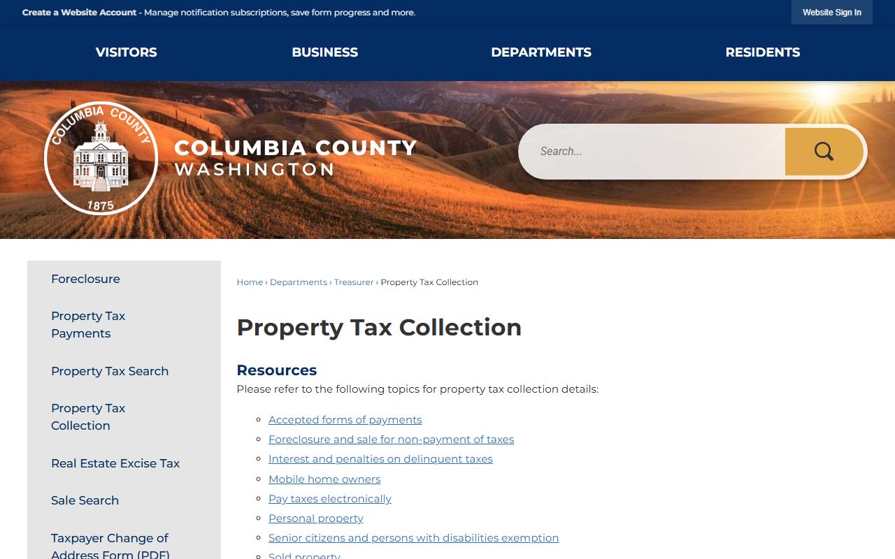 Columbia County Washington property tax records - tax collection resource page