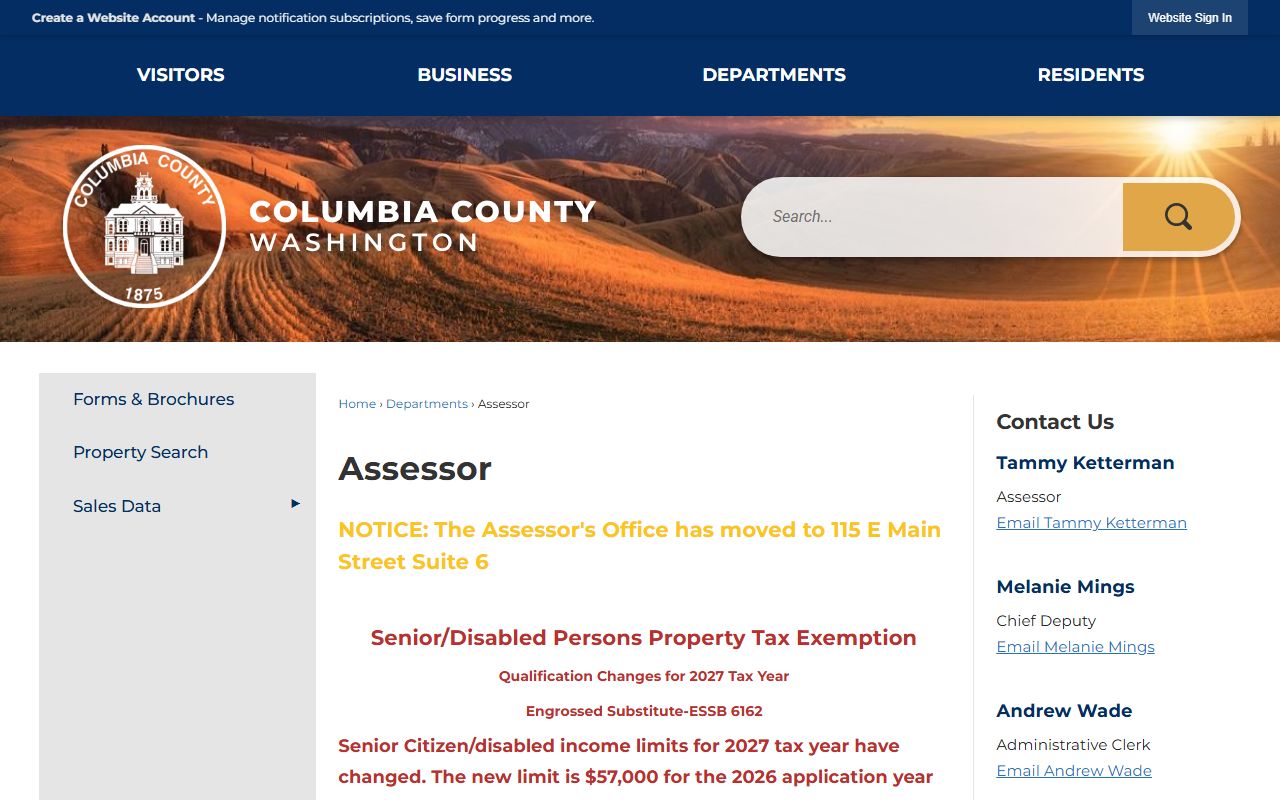Columbia County Washington property tax records - Assessor office page