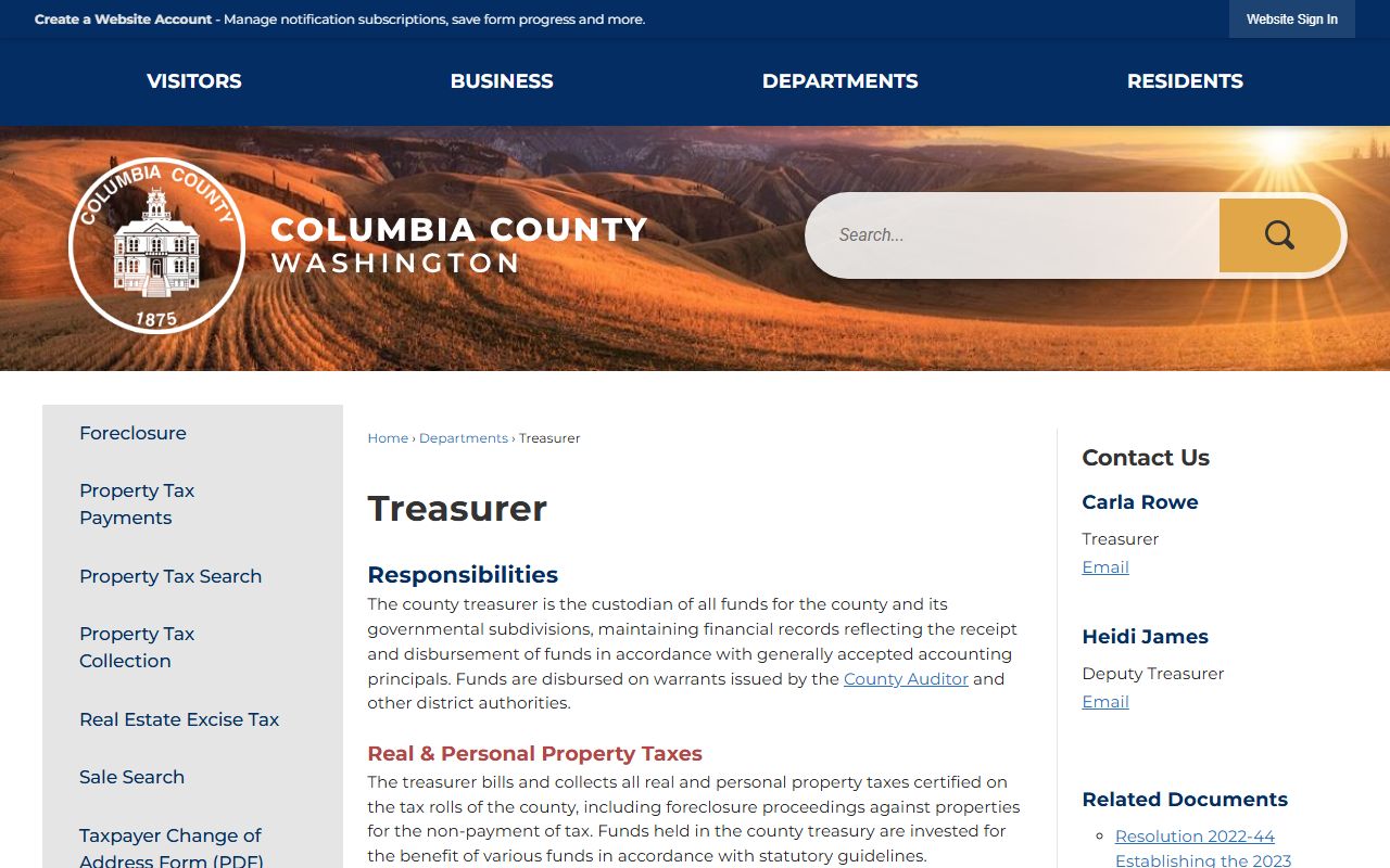 Columbia County Washington property tax records - Treasurer office page
