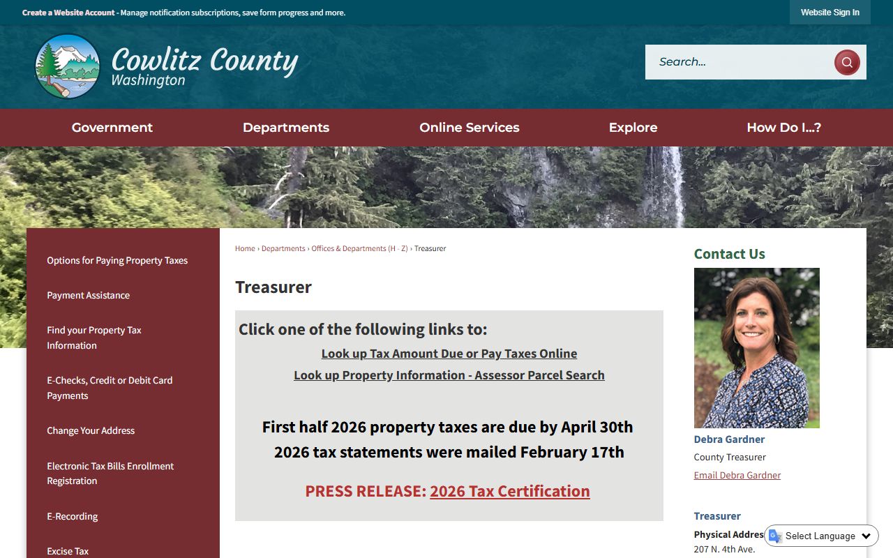Cowlitz County Washington property tax records - Treasurer office page