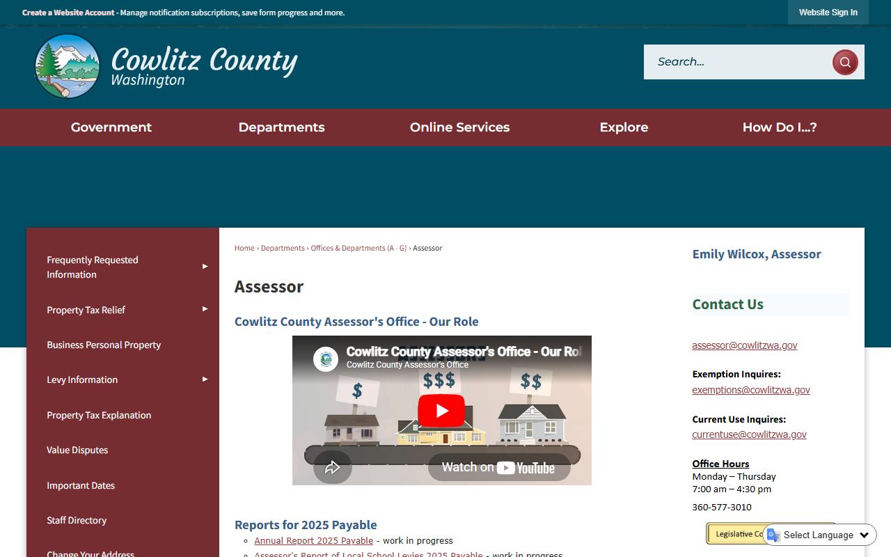 Cowlitz County Washington property tax records - Assessor office page