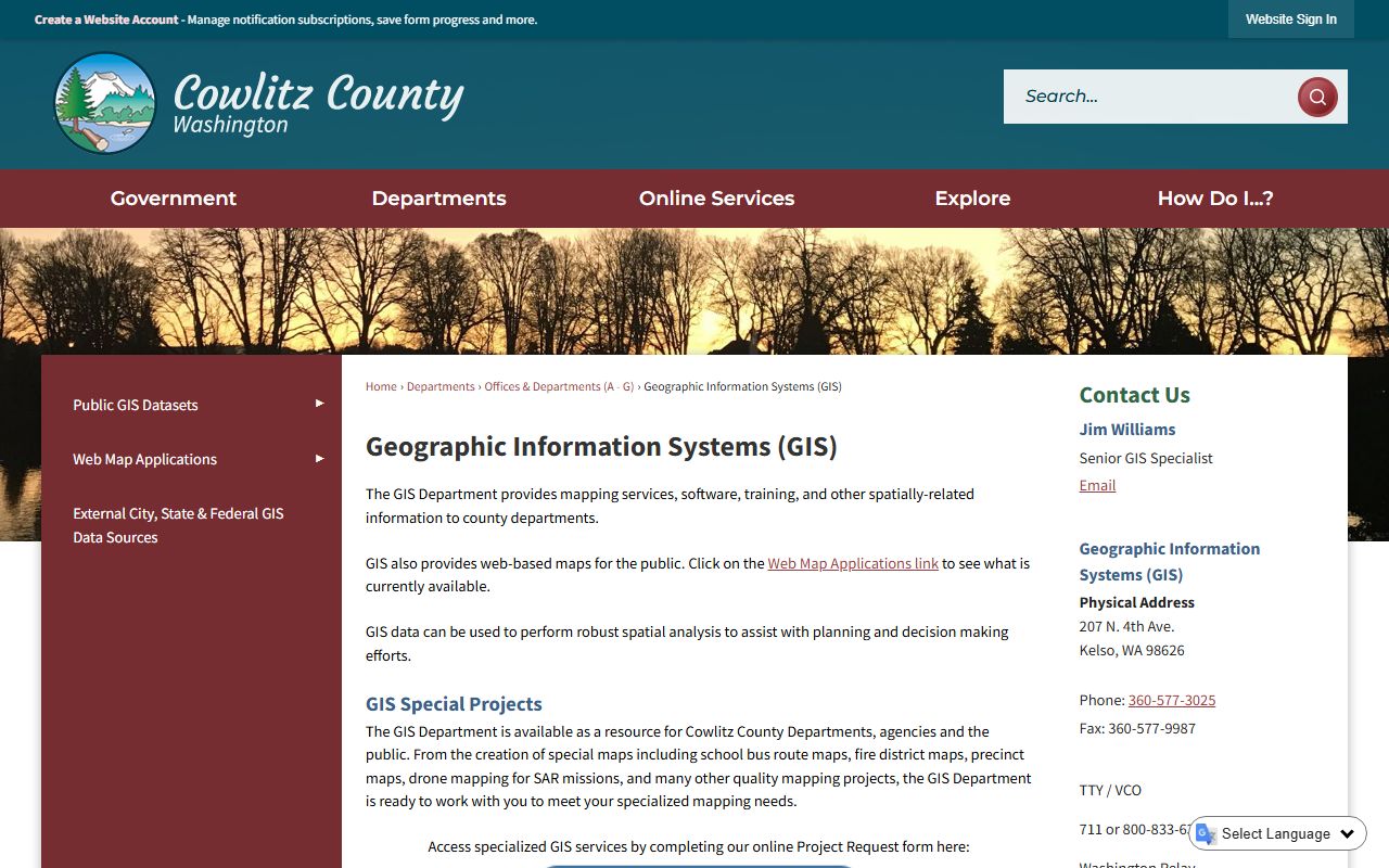 Cowlitz County Washington property tax records - GIS mapping department page
