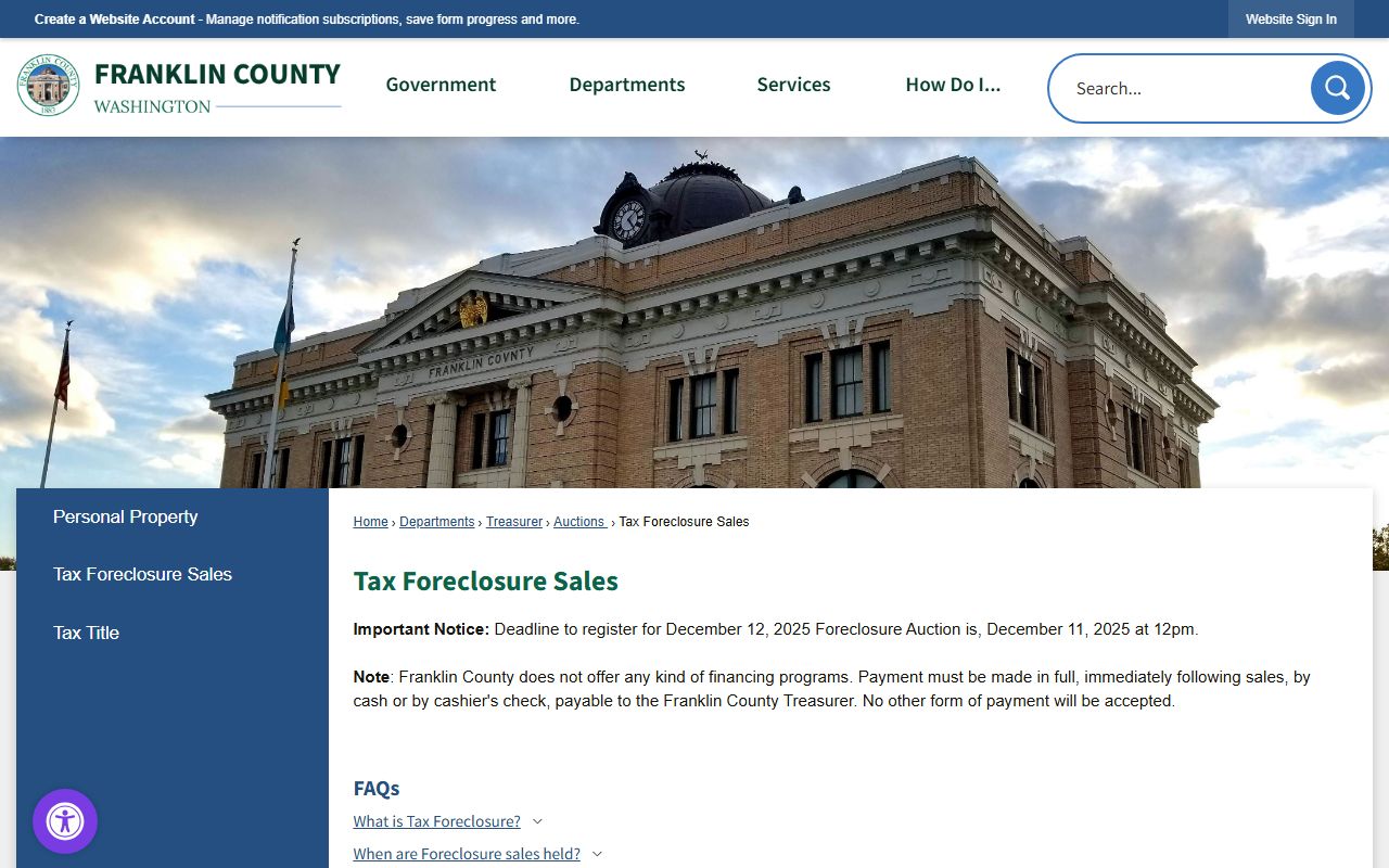Franklin County tax foreclosure sales affecting Pasco properties
