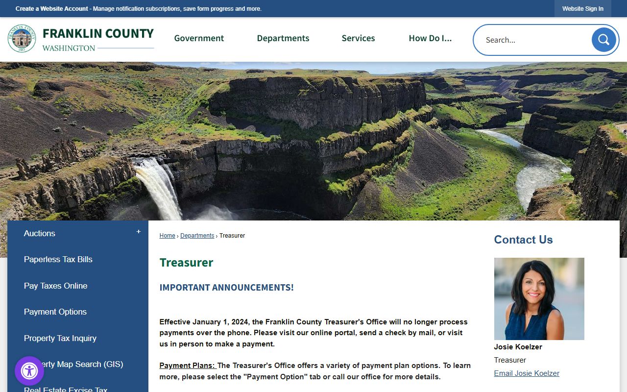 Franklin County Treasurer property tax collection for Pasco