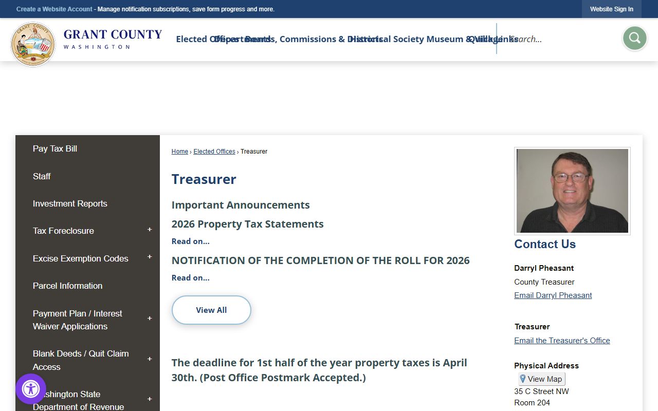 Grant County Washington Property Tax Records - Treasurer Office