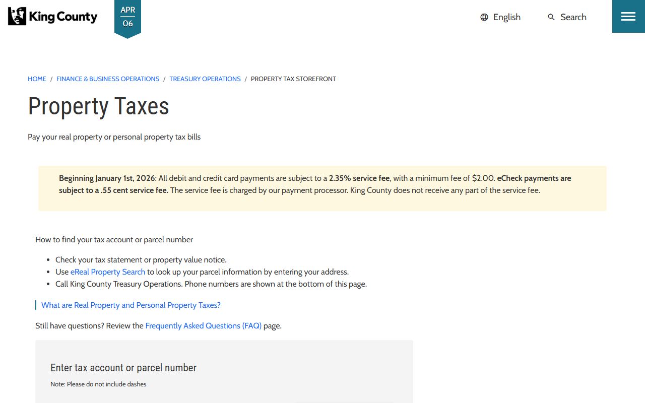 King County property tax online payment for Renton