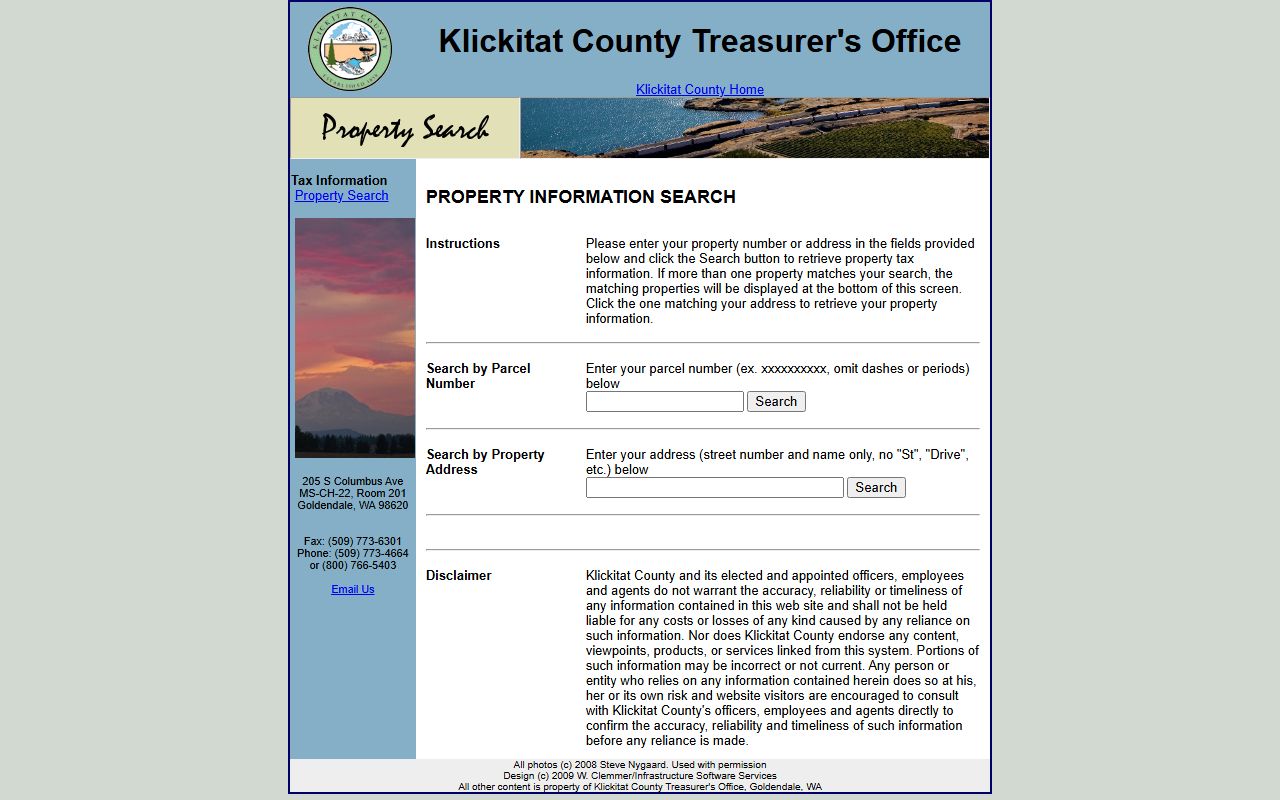Klickitat County Washington Property Tax Records - Treasurer property search interface