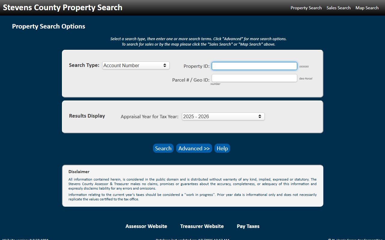 Stevens County Washington property tax records - True Automation parcel search portal