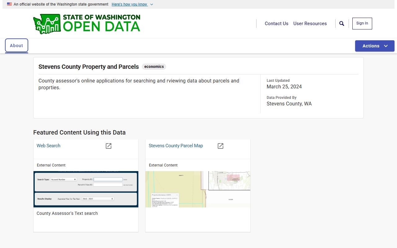 Stevens County Washington property tax records - state open data parcel dataset