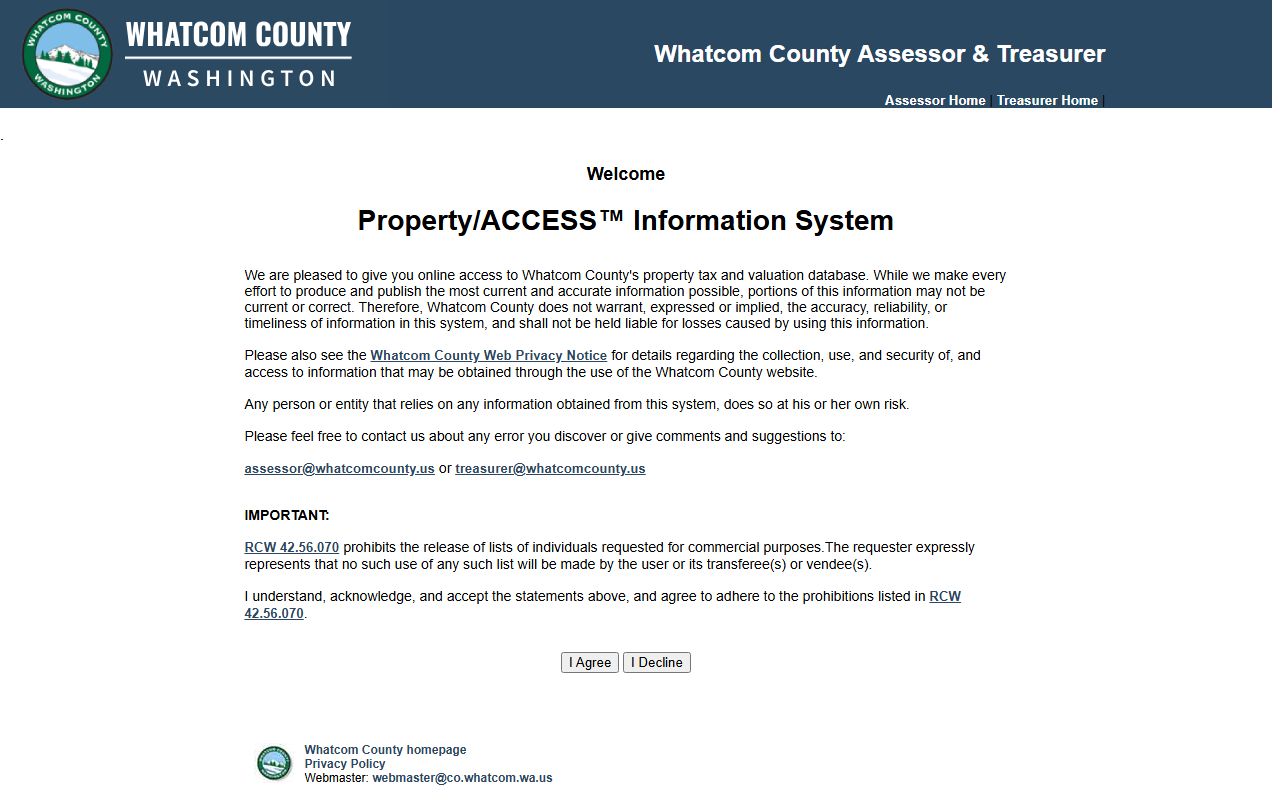 Whatcom County Washington property tax records - PropertyAccess online search portal