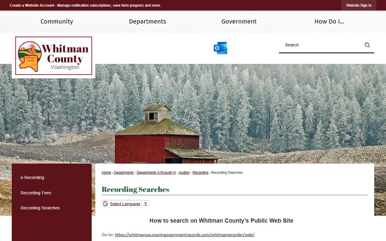 Whitman County Washington property tax records - auditor recording searches page
