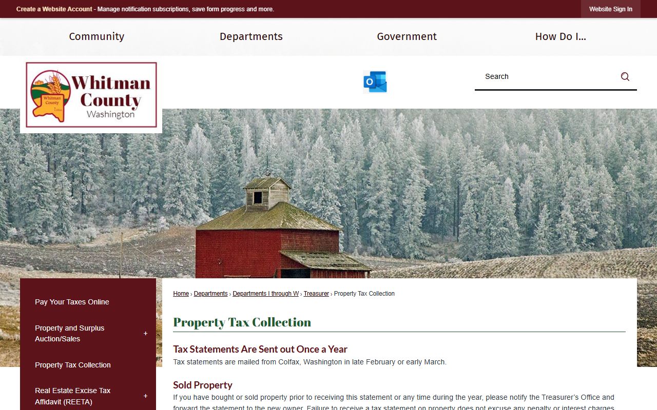 Whitman County Washington property tax records - treasurer property tax collection page