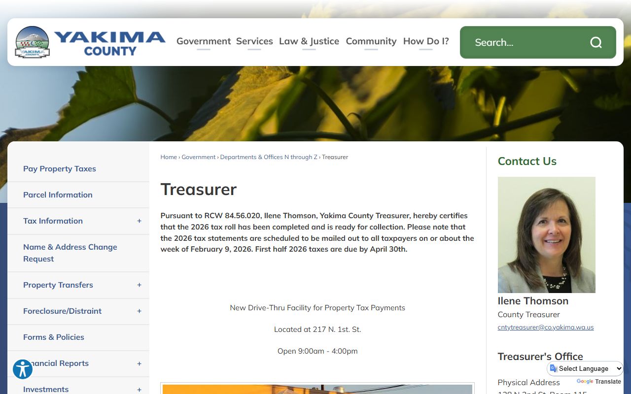 Yakima County Washington property tax records - treasurer payment page