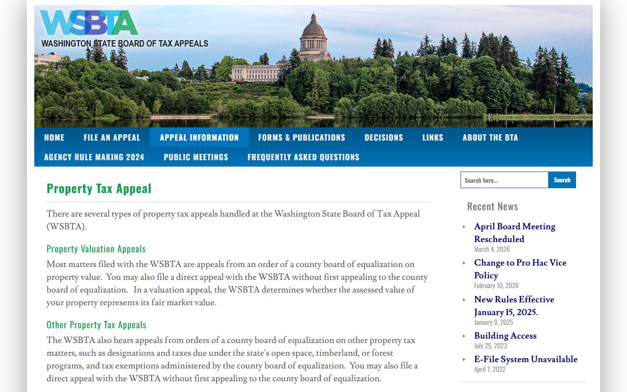 Washington State Board of Tax Appeals Property Tax Appeals