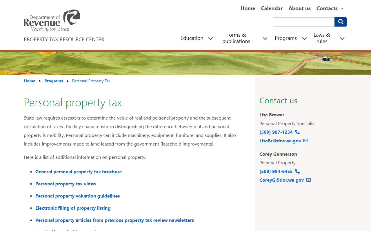 Washington State Personal Property Tax Records and Business Assessment